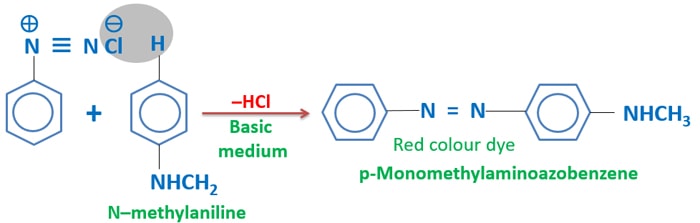 N-methylaniline and benzene diazonium chloride reaction
